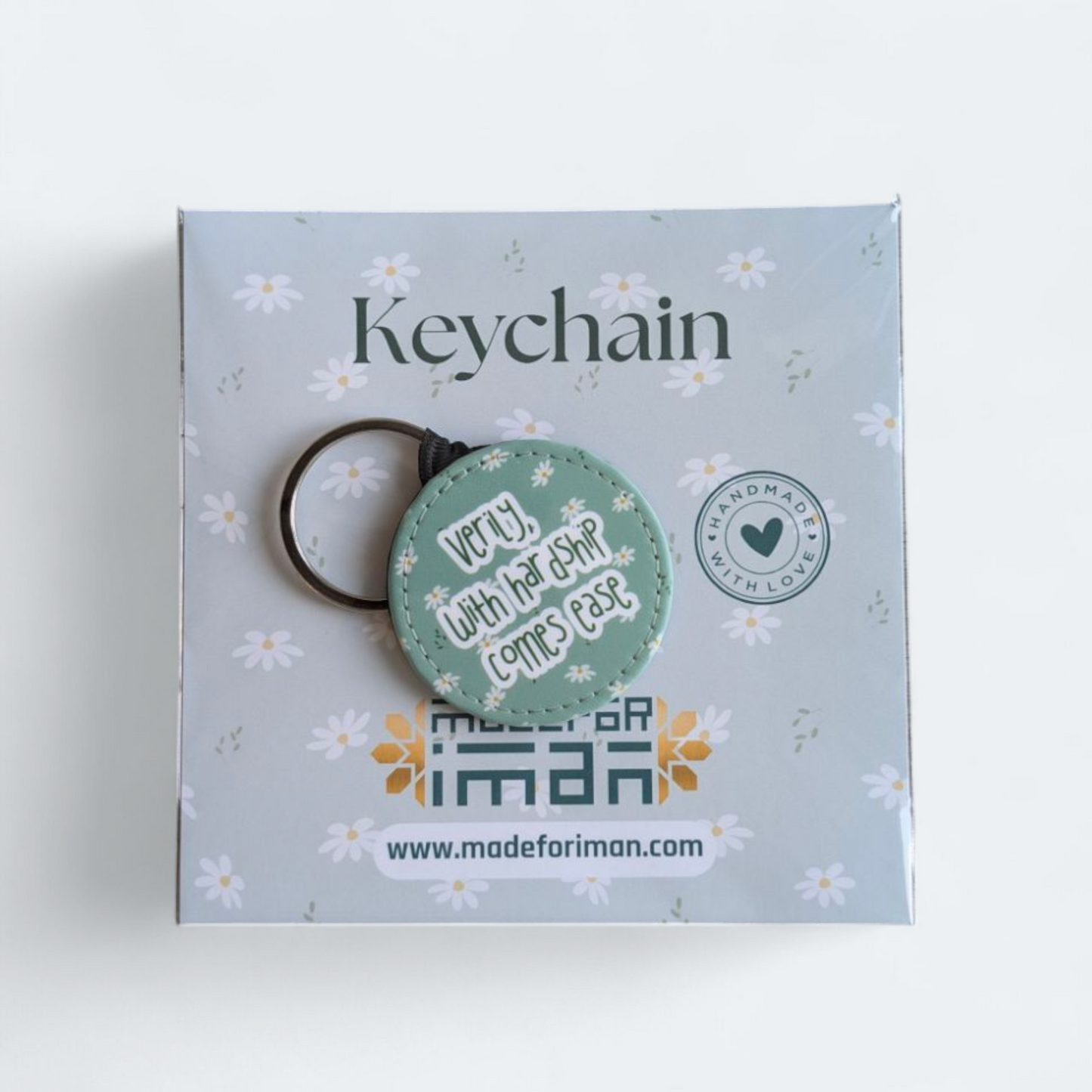 Verily with hardship comes ease - Round Modern Islamic Leather Key Tag